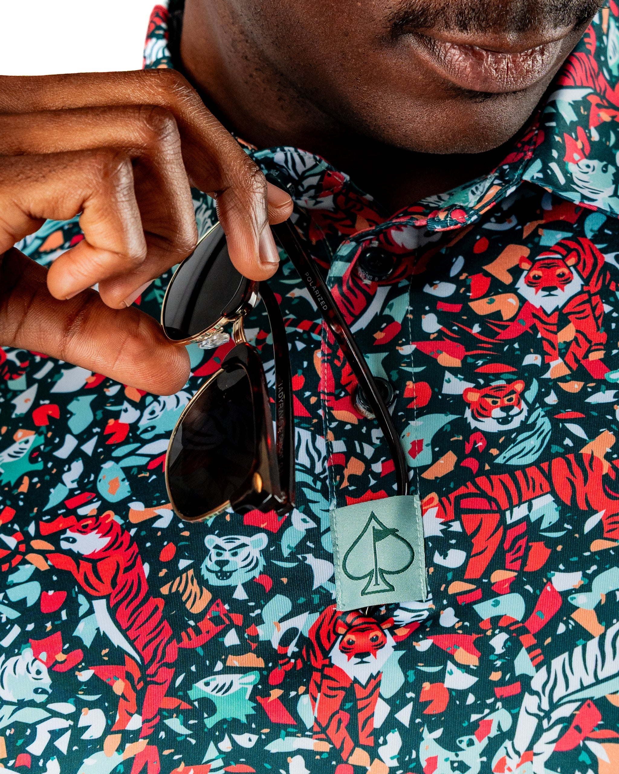 Tiger Shatter Teal Polo
