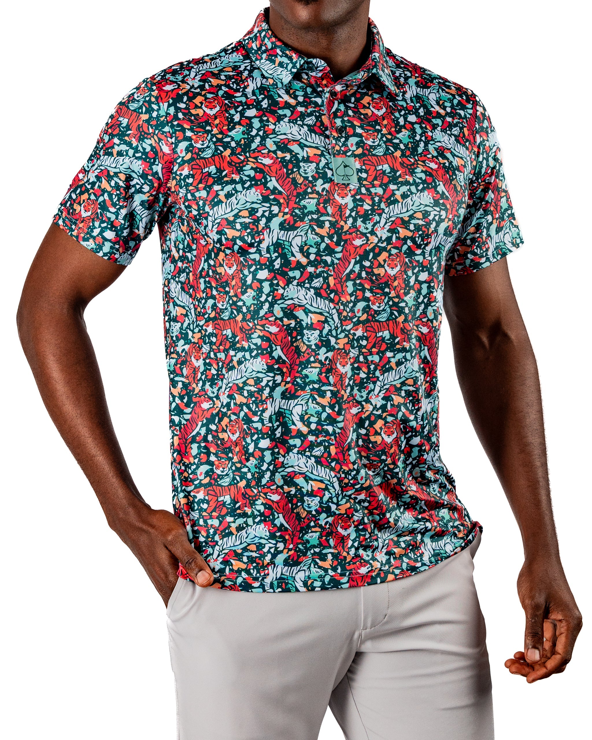 Tiger Shatter Teal Polo