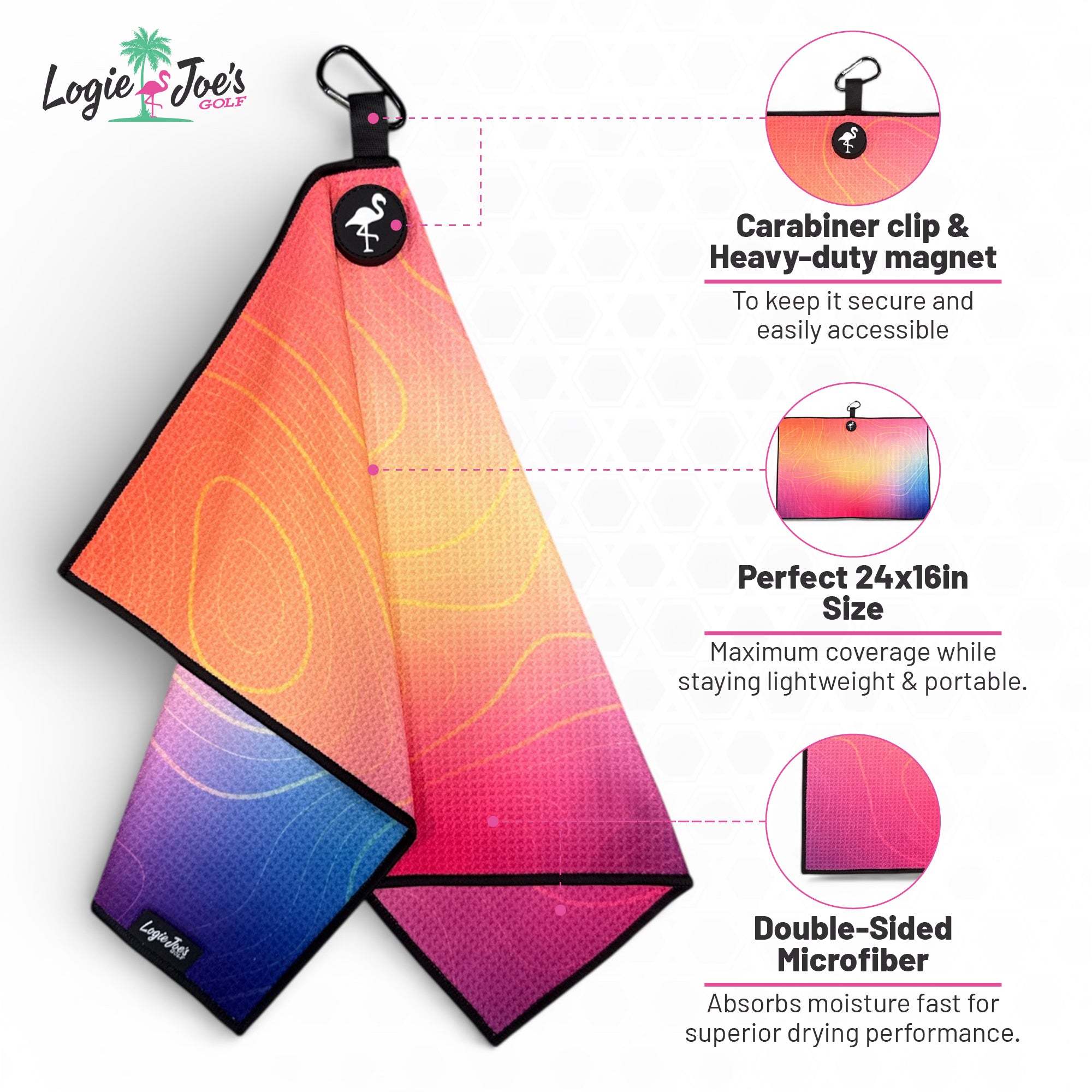 Midnight Melt Golf Towel | 24” x 16” Microfiber Towel | Magnetic Clip & Carabiner | Premium Golf Accessory